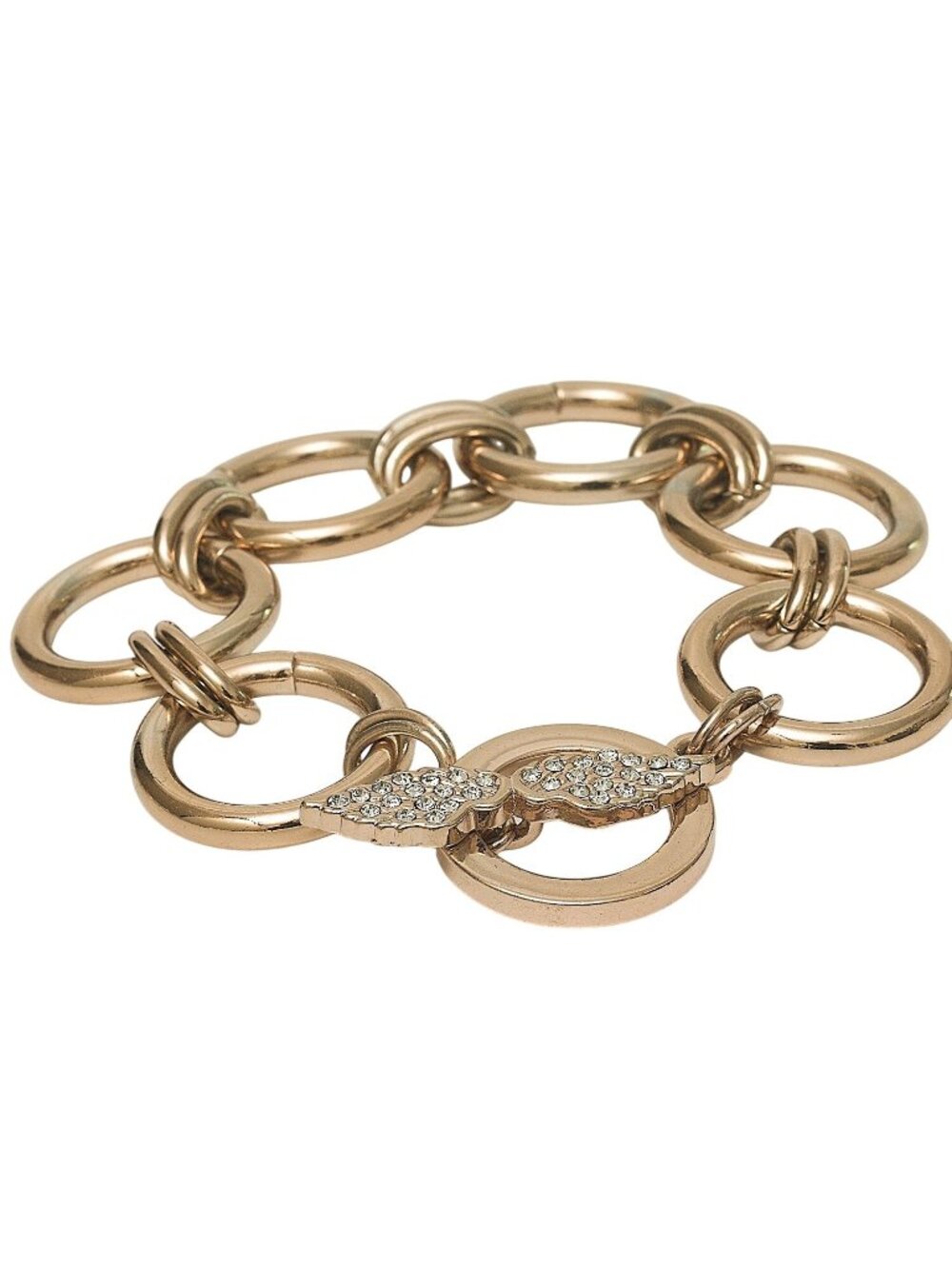 Victoria's Secret Bracelet Round Links Angel Wings Toggle Clasp Rose Gold Tone